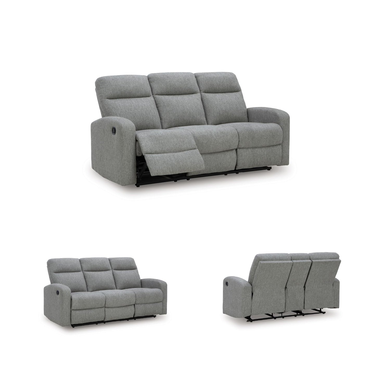 Signature Design by Ashley Carrigan Lane Classic Manual Pull Tab Dual Sided Reclining Sofa with Position Lock, Gray