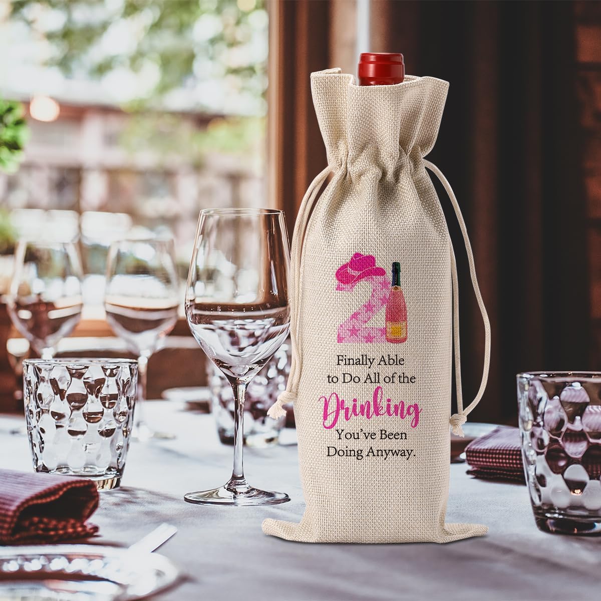Unique 21st Birthday Gifts for Her Him, Happy 21st Birthday Party Decorations, Wine Bag for Finally Able to Drink