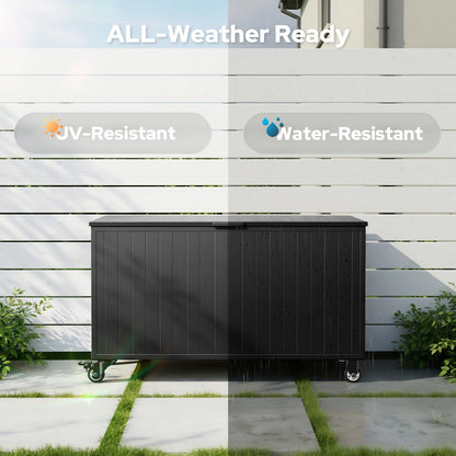 RICNOD Outdoor Storage Box with Wheels 150 Gallon, Mobile Aluminum Deck Boxes Outdoor Waterproof, UV Resistant Patio Storage Box with Lid for Patio Furniture, Garden Tools, Outdoor Cushion(Blank)