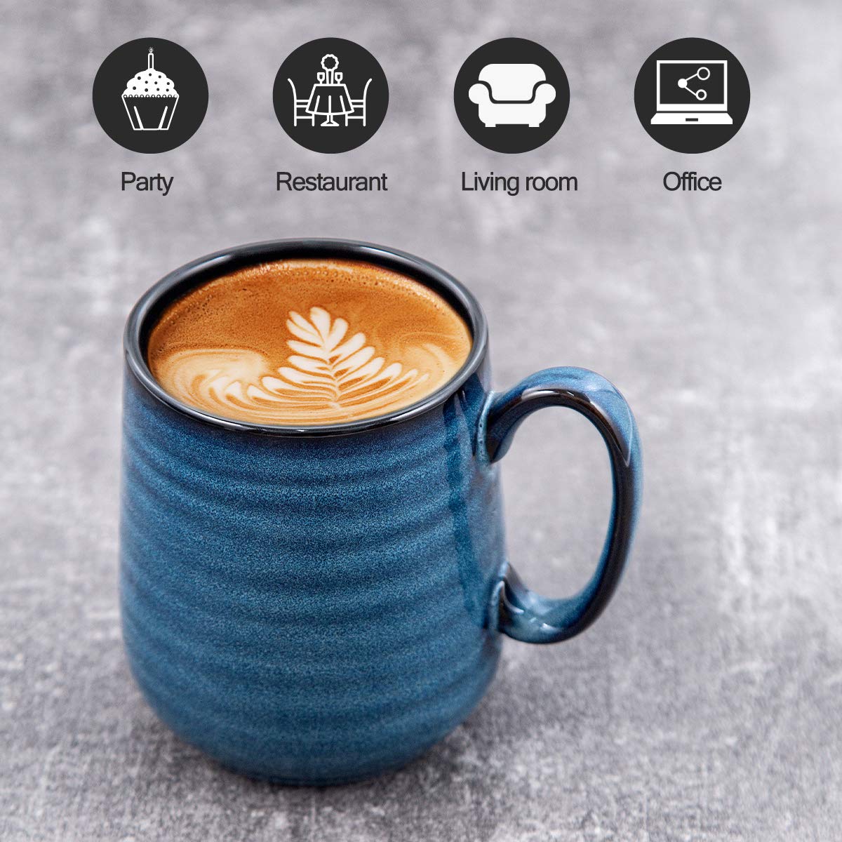 HASENSE Coffee Mugs Set of 4, 15 Ounce Porcelain Mug Set with Handle for Morning Coffee Tea and Cocoa, Ceramic Coffee Cups with Beautiful Glaze for Men, Women, Navy