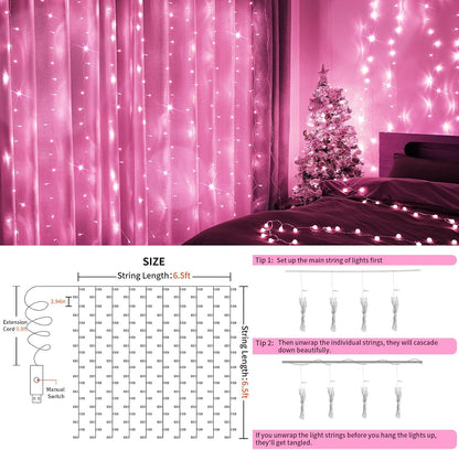 200 6.5ft 6.5ft suddus Curtain Lights for Bedroom, Led x Hanging String Lights Outdoor, Fairy Curtain Lights