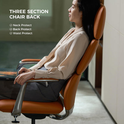 TOMU Executive Leather Office Chair, Top Grain Genuine Leather Executive Chair High Back with headrest, Adjustable Tilt & Height, Ergonomic Swivel Chair with Wheels (Orange)