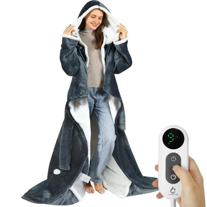 Goocoz Wearable Heated Blankets, Electric Snuggle Blanket with Foot Pockets, Sleeves, Hood, Waist Belt, 50"x70" Electric Heating Throw Blanket Wearable Heated Robe