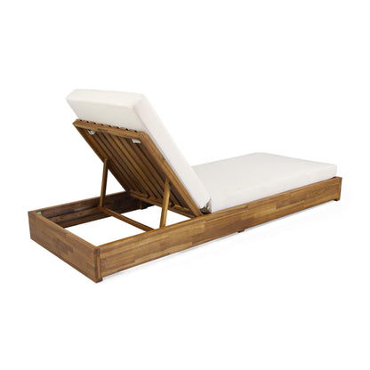 Abraham Outdoor Acacia Wood Chaise Lounge with Cushion (Set of 2), Teak and Cream