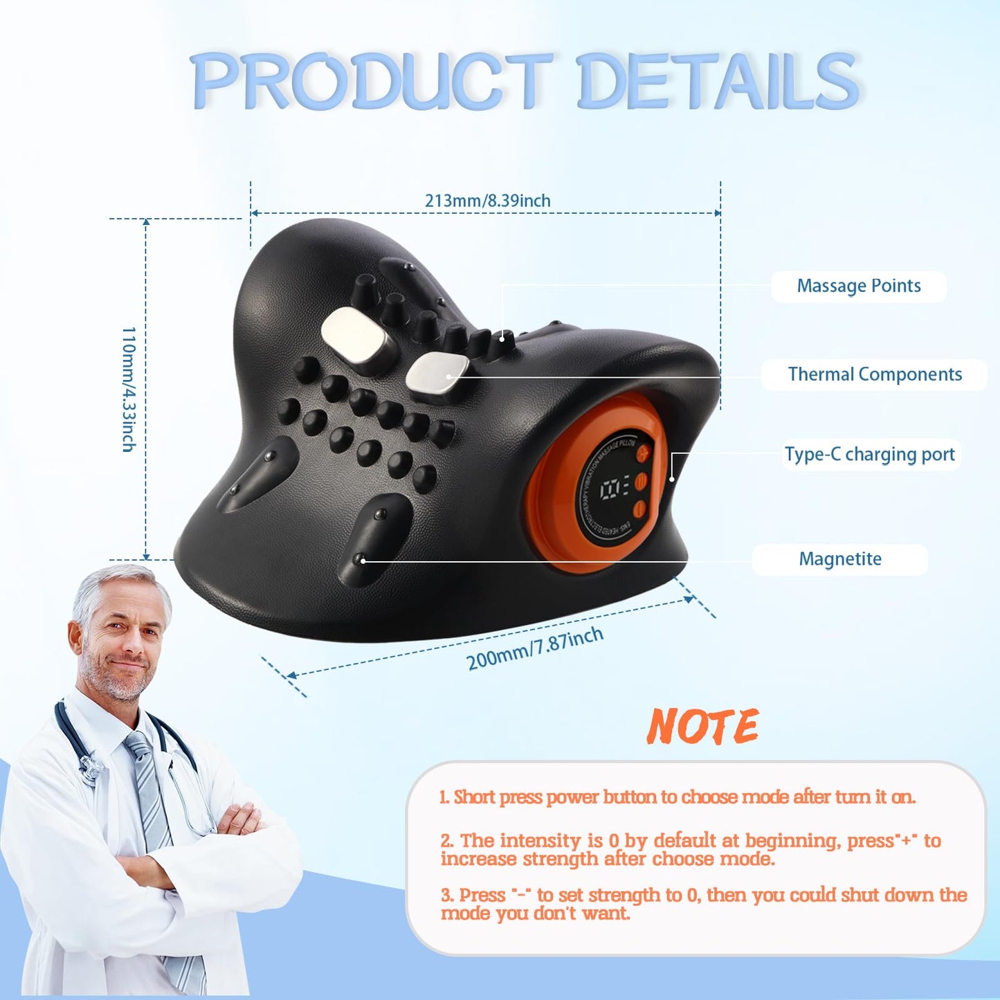 Neck Massager for Pain Relief,Portable Electric Massage Pillow with Heat,Deep Tissue Relaxation for Neck,Shoulders,Back,Perfect for Home, Office,Travel