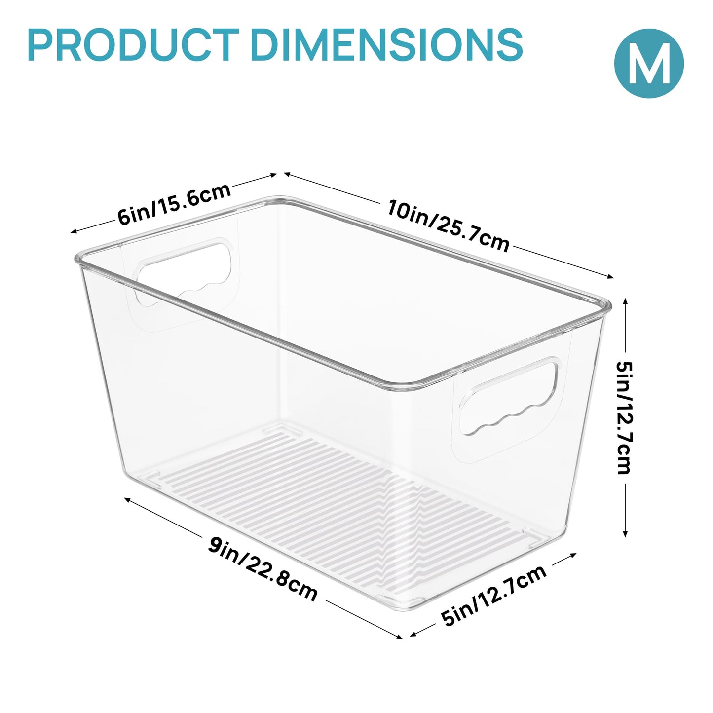 Vtopmart 6 Pack Clear Storage Bins, Pantry Cabinet Organizer Bins with Handle for Pantry Organizer and Storage, Plastic Bins for Fridge, Cabinet, Kitchen, Countertops, Cupboard, Freezer, Medium