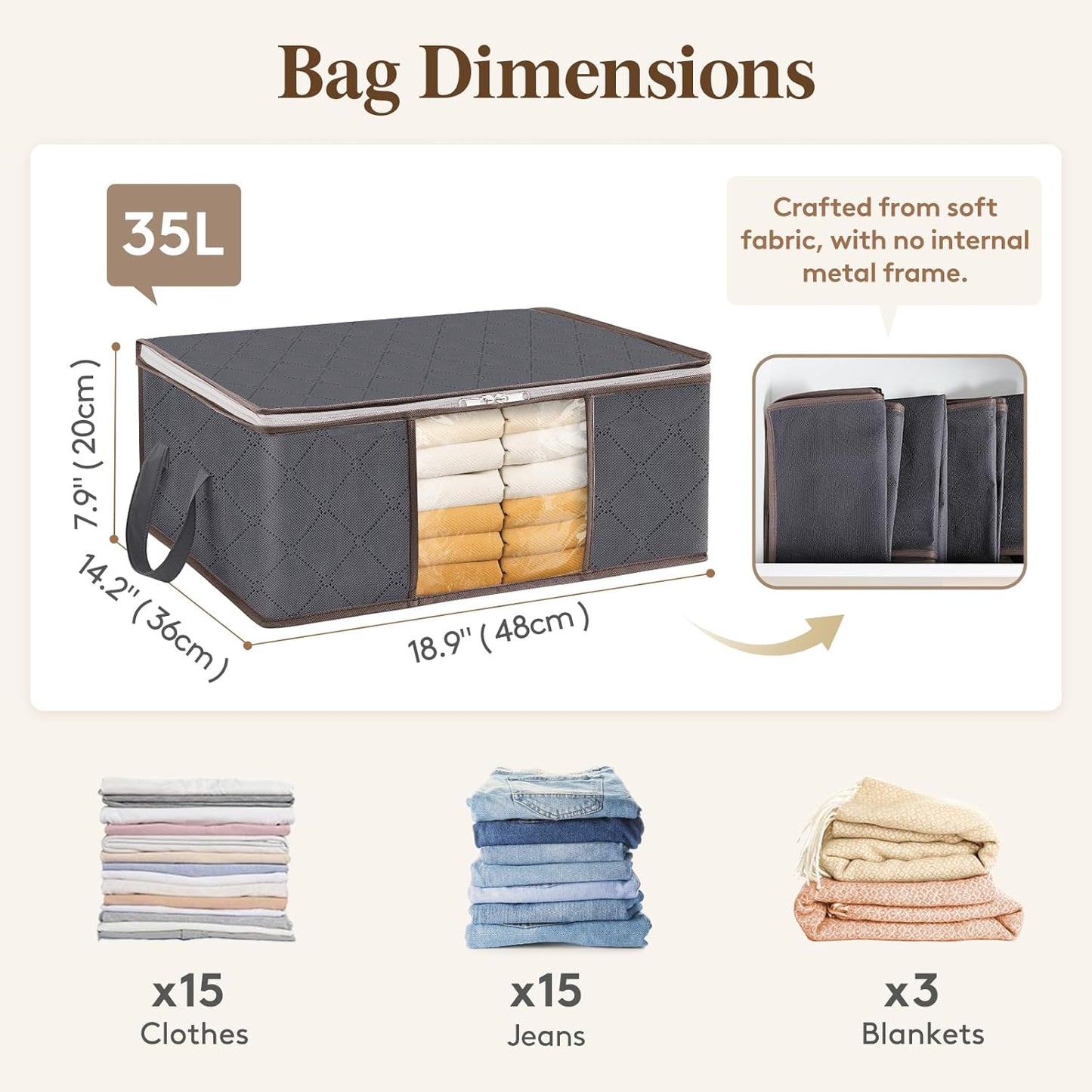 Lifewit 3 Pack Clothes Storage Bag, Foldable Storage Bin Closet Organizer with Clear Window, Sturdy Fabric for