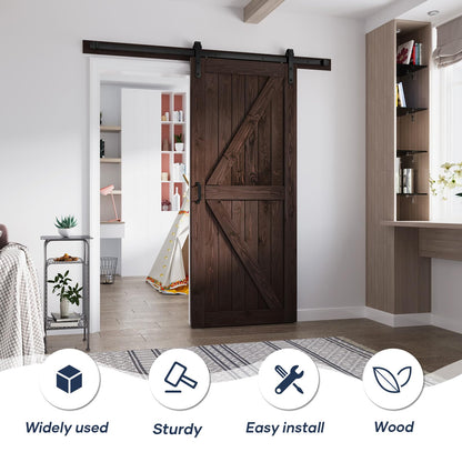 FREDBECK 36in x 84in Brown Barn Door with 6.6ft (79inch) Barn Door Hardware Track Kit and Handle Included, Double Surfaces,Simple Assembly is Required,K-Frame,Coffee