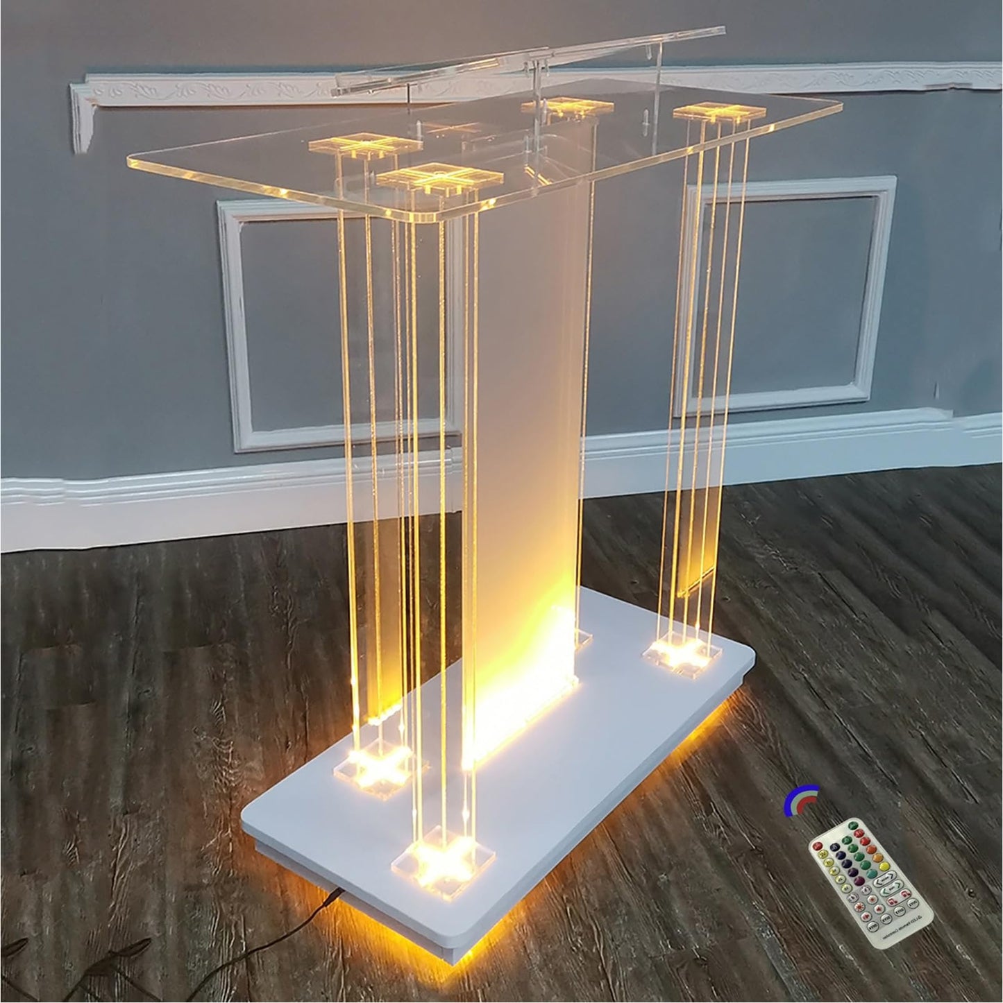 Transparent Personalized Podium46” H Portable Rolling Speaker StandIdeal for EventsWeddingsCorporateReceptionLightweightEasy to Transport