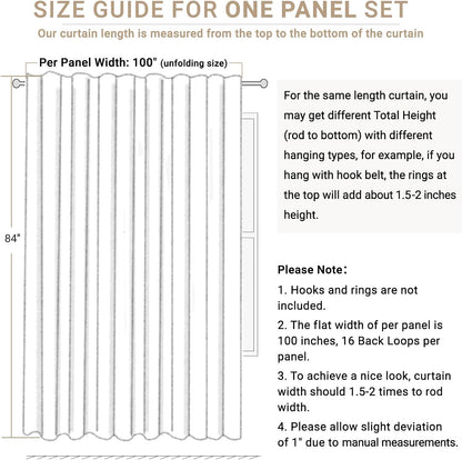 Skiennix 100% Blackout Linen Curtains - Thermal Insulated Drapes for Bedroom | 96" Long, Black