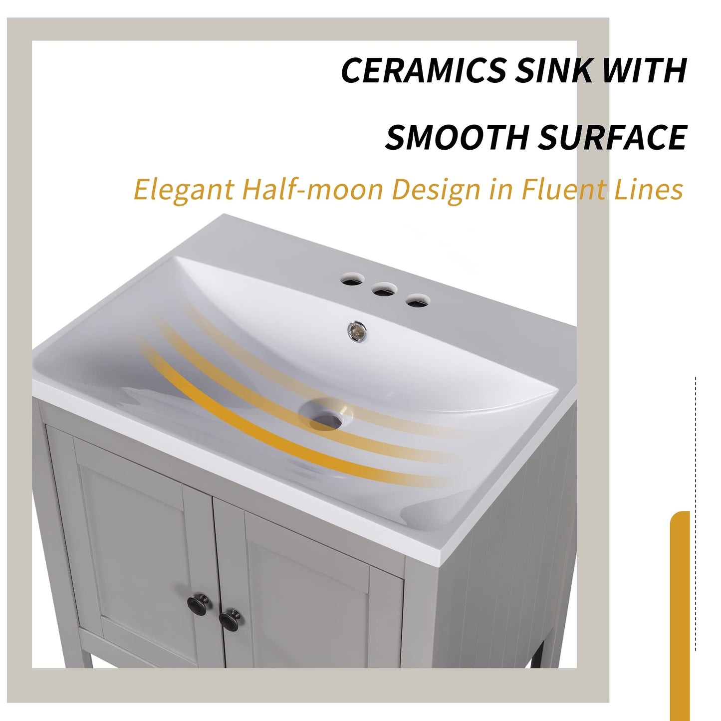 Merax Grey Bathroom Vanity and Sink Combo 24 inch Bathroom Vanities Set with Cabinet, Solid Wood Frame, Ceramic Sink