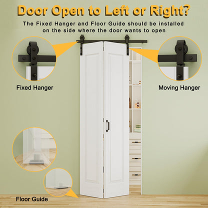 64" x 84" Pre-Assembled 1 Raised Panel Bifold Barn Door, Paintable White Primed Pre-Finished Bi Fold Barn Door and Hardware Kit Included, 72" Track Kit for 4 Closet Doors for Pantry Laundry Bathroom