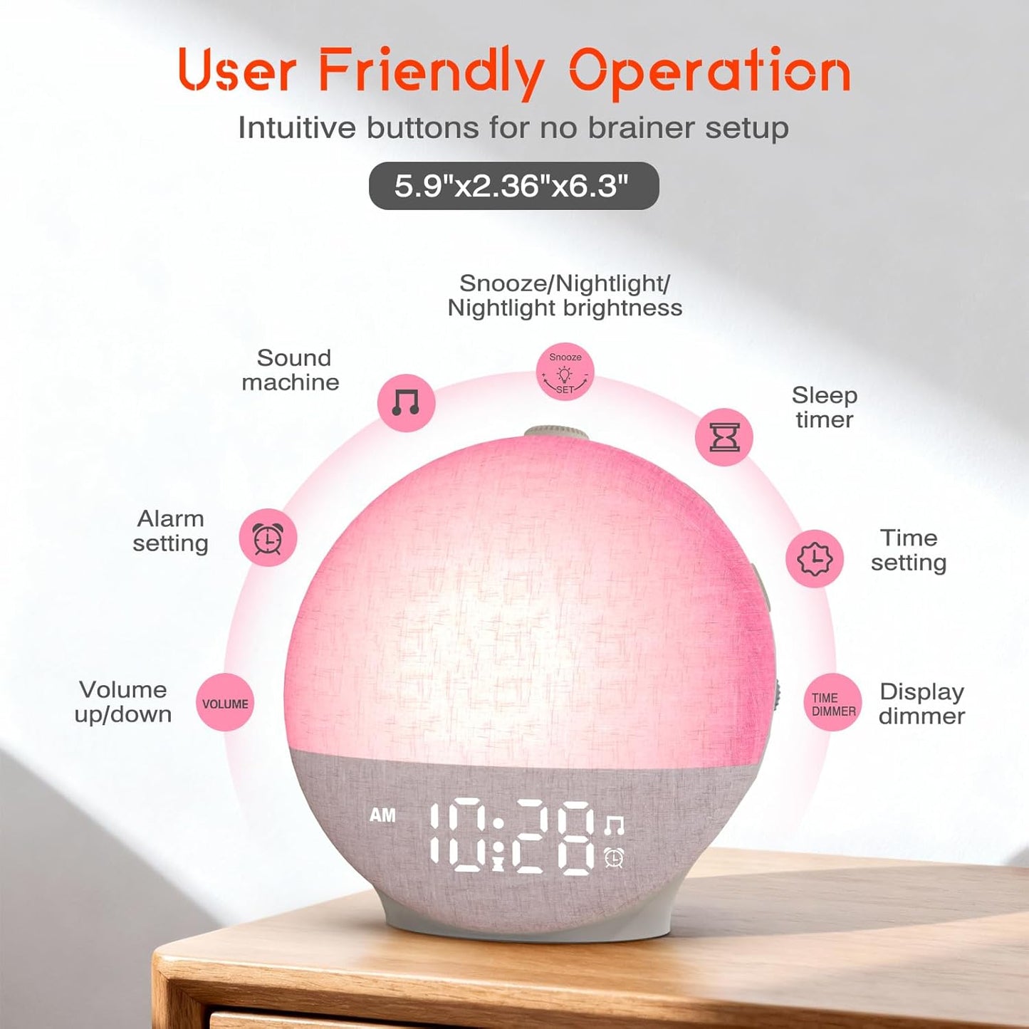 Sunset 30 12 Dimmable Sunrise Alarm Clock White Noise Machine, Simulation, Soothing Sounds, Color Night Light, Sunlight