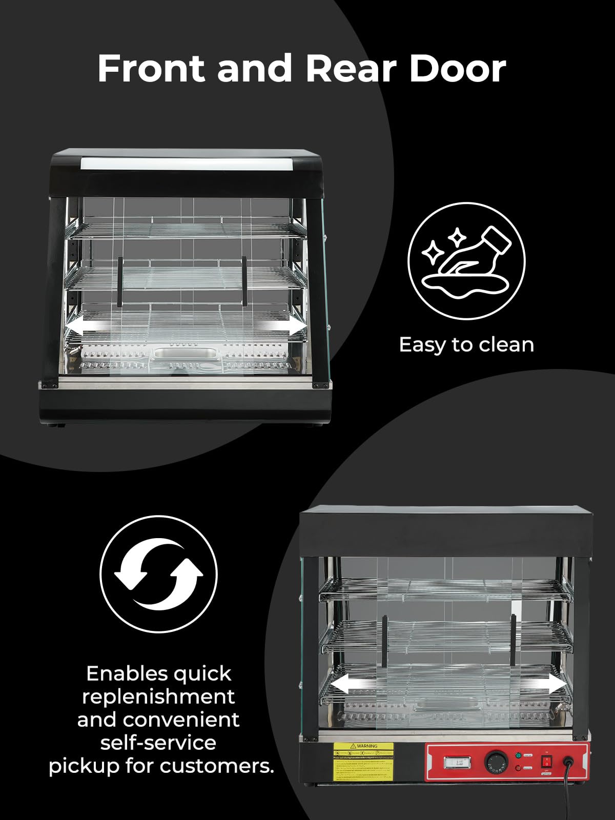 Commercial Food Warmer 26", 3-Tier Heated Display Case with Water Tray, 1200W Pizza Pastry Warmer, Adjustable Thermostat 86-185°F, LED Lighting, Removable Shelves for Buffet, Bakery, Catering