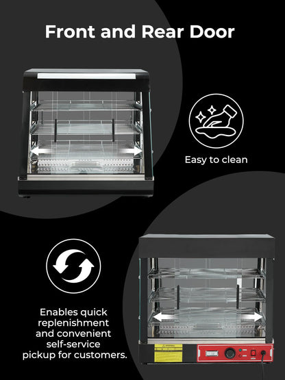 Commercial Food Warmer 26", 3-Tier Heated Display Case with Water Tray, 1200W Pizza Pastry Warmer, Adjustable Thermostat 86-185°F, LED Lighting, Removable Shelves for Buffet, Bakery, Catering