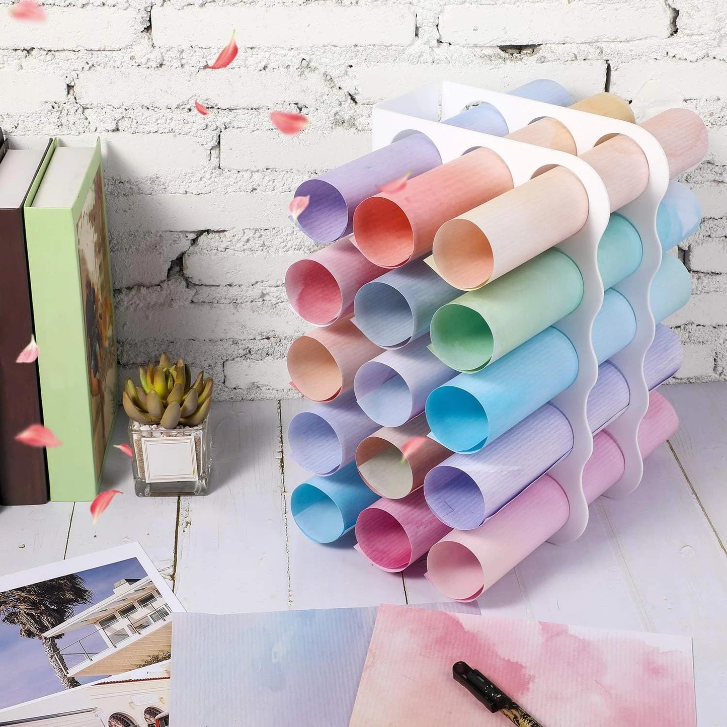Outus Vinyl Storage Rack Acrylic 15 Holes Vinyl Roll Holder Craft Paper Storage Organizer Aperture 2 Inch Multiple Display Stand for Craft Room Home Office School, 12 x 7.8 Inch(White)