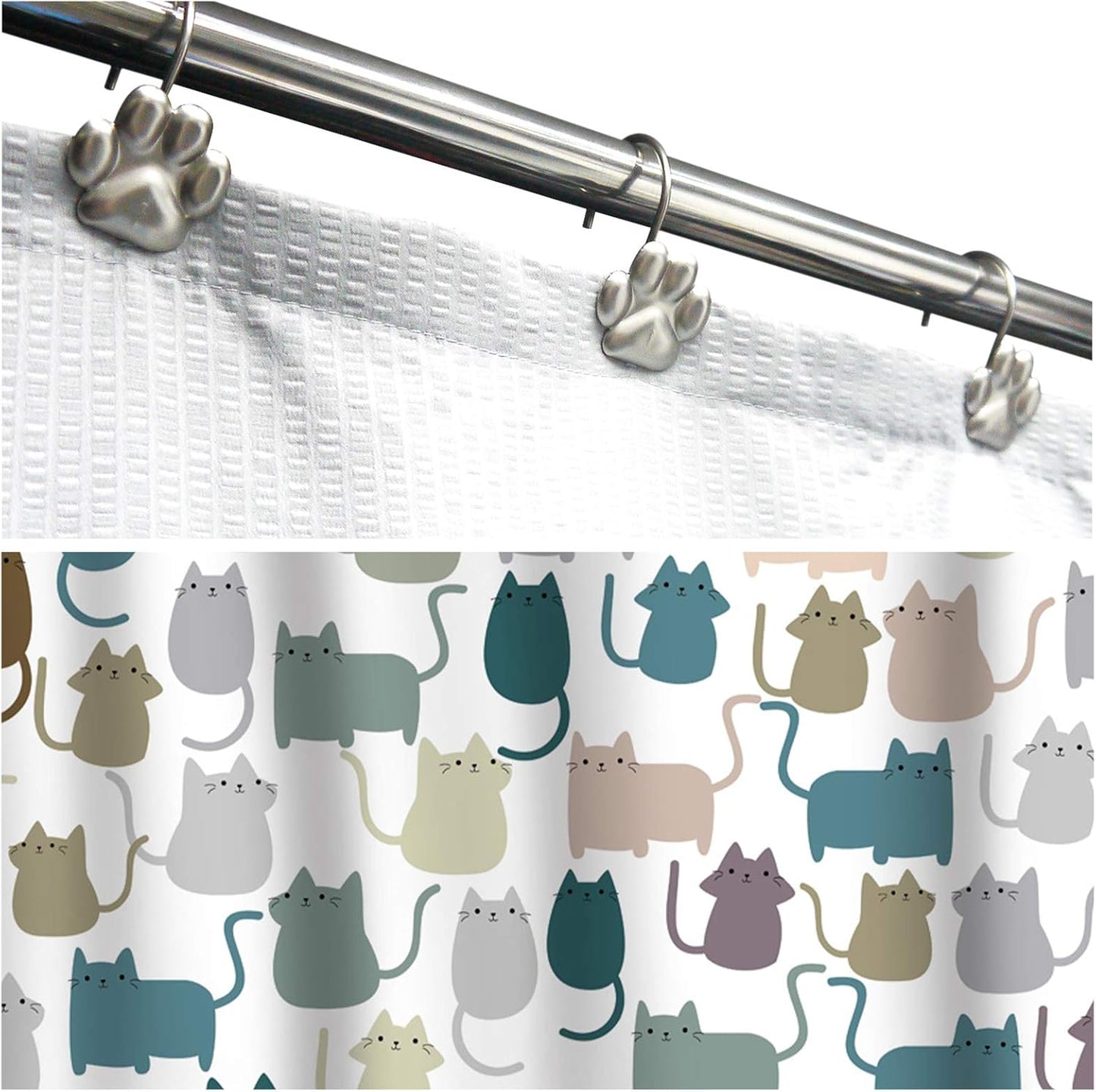 Sunlit Fashion Design Cute Paw Print Polished Shower Curtain Hooks for Dog, Cat, and Bear, Rust Proof Oil Rubbed Metal