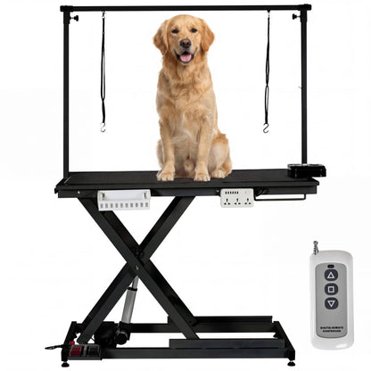 50 Inch Dog Grooming Table, Electric Hydraulic Pet Grooming Table, Dog Grooming Station with Aluminium Overhead Arm, Anti Slip Tabletop, 6 USB Ports, Height Adjustable, 300 LBS Capacity, Black