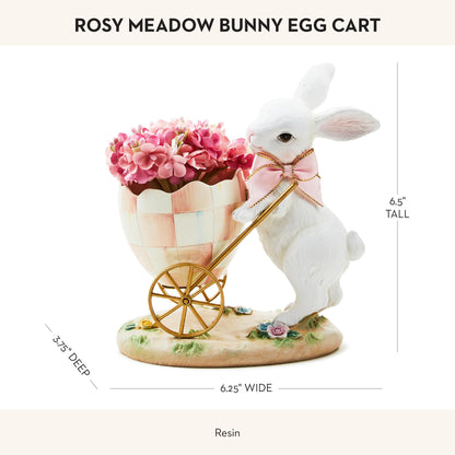 MACKENZIE-CHILDS Bunny Egg Cart Figurine, Resin Spring and Easter Bunny Decor, Rosy Meadow