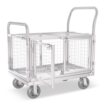 Platform Truck Cart with Cage 2-Door Design 7 in 1 Mutipurpose Handcart with 5" Wheel 39"x25" Large Uitility Cart, Mesh Plate w/Removalble Fence 6-Side, Load 2000lbs for Grocery/Laundry/Stall/Storage