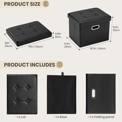 17x13x13in COSYLAND Ottoman with Storage Folding Leather Ottoman Footrest Foot Stool Black Ottoman for Room Small