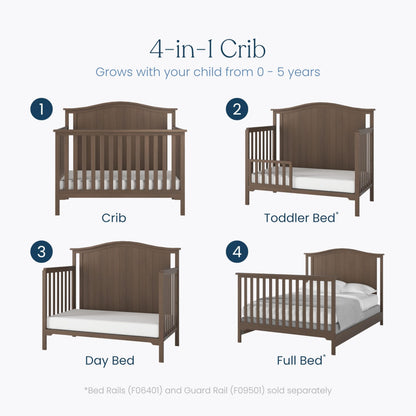 Child Craft Hampton Arch 4-in-1 Convertible Crib, Baby Crib Converts to Day Bed, Toddler Bed and Full Size Bed, 3 Adjustable Mattress Positions, Non-Toxic, Baby Safe Finish (Dusty Heather)