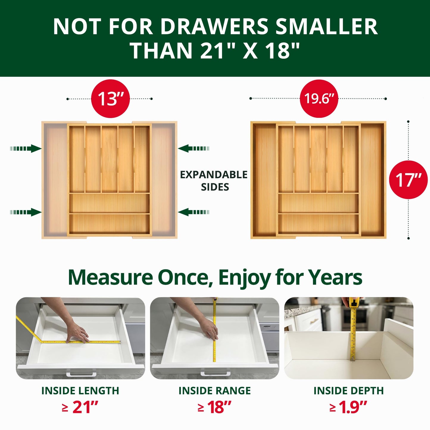 ROYAL CRAFT WOOD Luxury Bamboo Kitchen Drawer Organizer - Silverware Organizer, Utensil Holder & Cutlery Tray Drawer Dividers for Flatware (9 Slot, Natural)