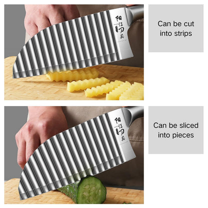 KANGDAWEI Stainless Steel Crinkle Cutter - Wavy Vegetable & Fruit Knife for Crinkle Cut Fries, Pickles, Carrots - Kitchen Gadget for BLW, Potatoes, Watermelon (【A】)