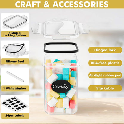 24 24 SNSLXH Airtight Food Storage Containers with Lids, pcs Plastic Pantry Organizers and Storage Canisters