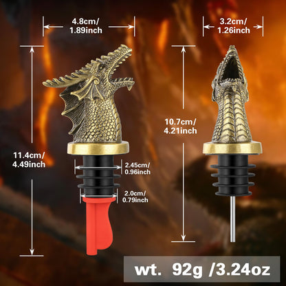Dragon Head 2-In-1 Wine Bottle Pourer and Stopper, Dragon Gifts for Men Women Dragon Fans, Liquor Bottle Pourers Spout for Alcohol Spirits, Wine Accessories Gifts, Bronze