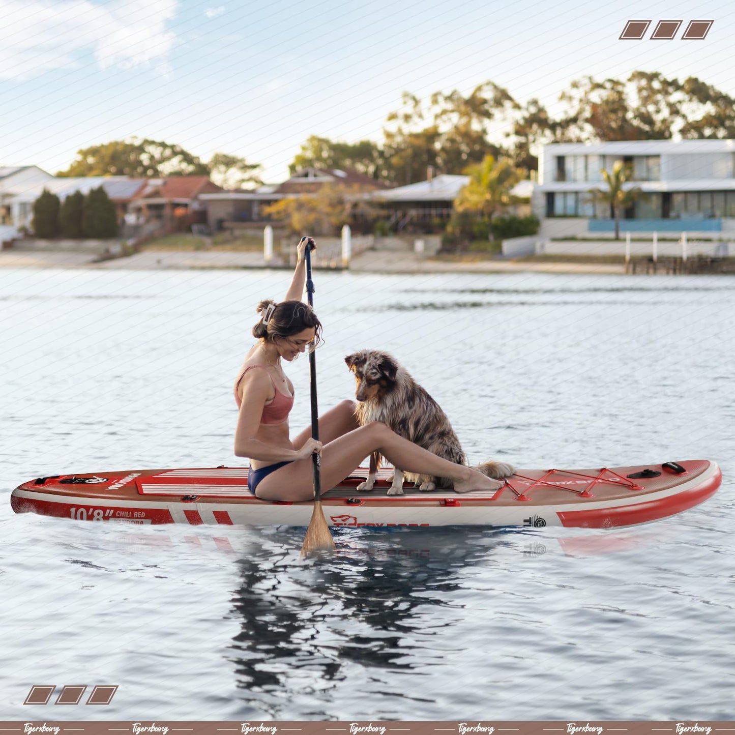 TIGERXBANG Paddle Board, 10.8' Stand Up Paddle Board with Premium Complete Inflatable SUP Accessories, Extra Wide Paddleboards for Adults & Kids-Pandora Collection Chili Red