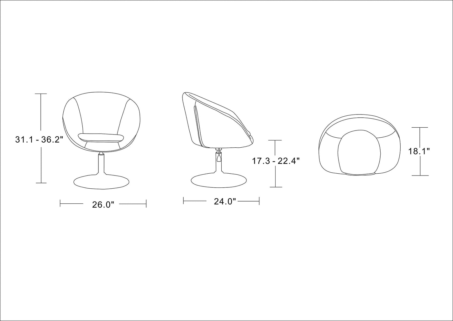 Manhattan Comfort Hopper Adjustable Swivel Accent Chair Set of 2 with 360° Turn, Upholstered Seat, Polished Chrome Base, Modern Bowl Design for Home Office and Living Room, Red Wool Blend