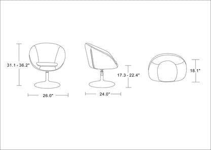 Manhattan Comfort Hopper Adjustable Swivel Accent Chair Set of 2 with 360° Turn, Upholstered Seat, Polished Chrome Base, Modern Bowl Design for Home Office and Living Room, Red Wool Blend