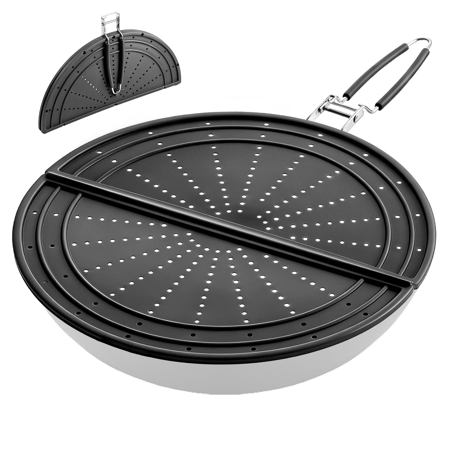 Snowyee Foldable Splatter Screen for Frying Pan, Silicone Grease Splatter Guard Include 3 Different Size 13/11.42/9.84 inch or 33/29 / 25 cm for Kitchen Cooking Pan Cover (1 Piece/Black)