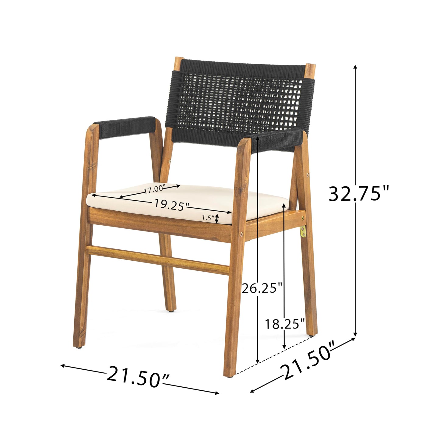Christopher Knight Home 6-Piece Outdoor Acacia Wood Patio Dining Set, 70" Rectangular Table with 4 Rope Armchairs 1 Bench, Teak Finish Vietnamese Acacia Wood Garden Dining Furniture Set for Patio Deck