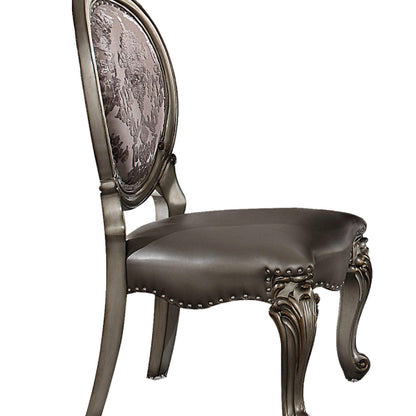 Acme Versailles Dining Side Chair in Silver PU and Antique Platinum (Set of 2)