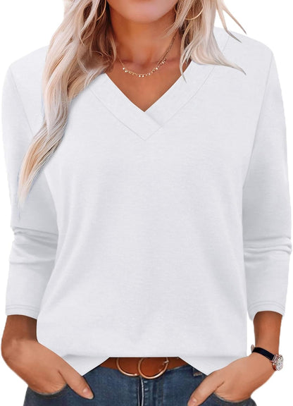 XIEERDUO Long Sleeve Shirts for Women V Neck Fall Tops Basic Tunic Tops Loose Fit Dressy 2025
