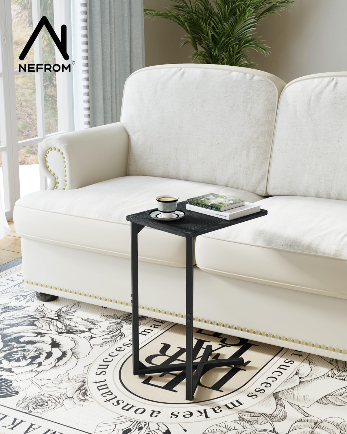 NEFROM Set 2, ET-X-BK2 C-Shaped End Tables, Sofa TV Trays of Small Couch Side Table for Living Room, Bedroom, Bedside
