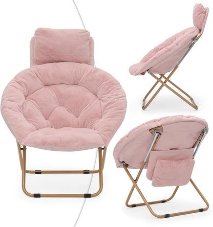 Magshion Saucer Chair with Removable Headrest, Folding Moon Chair for Adults, Oversized Comfy Reading Seat for Bedroom