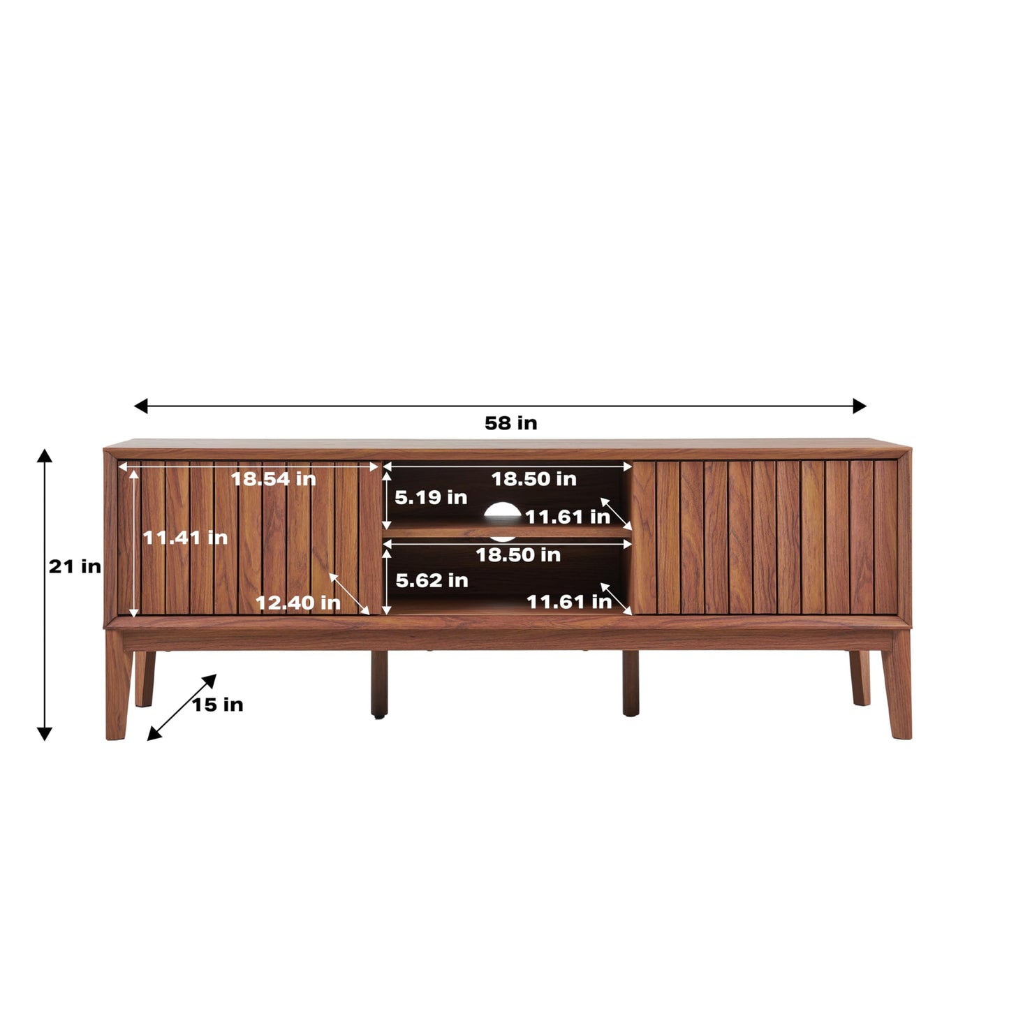 JONATHAN Y Gennaro 58" Mid-Century Wood TV Stand Media Console with Slatted Sliding Doors, Entertainment Center for Living Room with Adjustable Shelves and Cable Management, Walnut TVS1000B