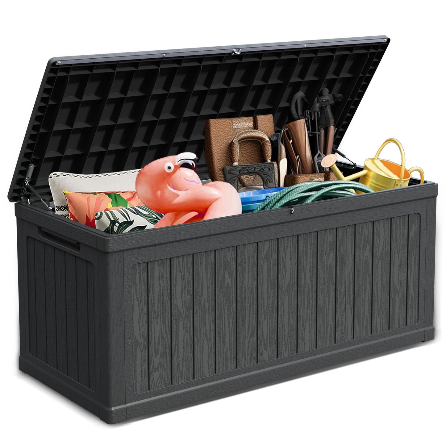 KDYMOD 320 Gallon Outdoor Storage Deck Box, Waterproof Resin Deck Boxes with Handle & Lockable for Patio Furniture, Garden & Pool Tools -Swimming Pool, UV Resistant, Black (320)