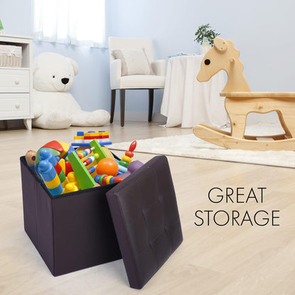 Ottoman,13x12x12 inch LotFancy Storage Ottoman Cube, Brown Foot Stool Square Ottoman with Lid, Faux Leather Seat