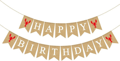 Summer Jute Burlap Crawfish Boil Happy Birthday Banner Rustic Lobster Photo Booth Backdrop Decoration