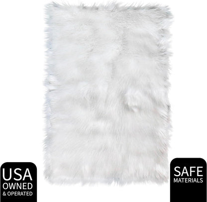 Small 2x3 Faux Fur Rug, White Fluffy Mat for Bedroom, Kids Bedroom Decor
