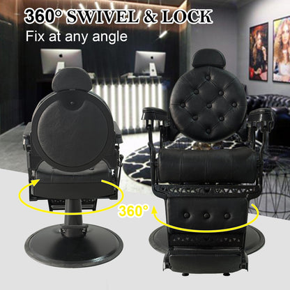 Sannewsta Commercial Barber Chair - Genuine Leather, Flip Footrest, 450 lbs Capacity Vintage Styling Chair for High Traffic Salons