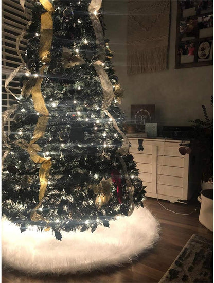 Christmas Tree Plush Skirts, 30 inches White Pure Long Haired Faux Fur Xmas Tree Skirt for Holiday Decorations