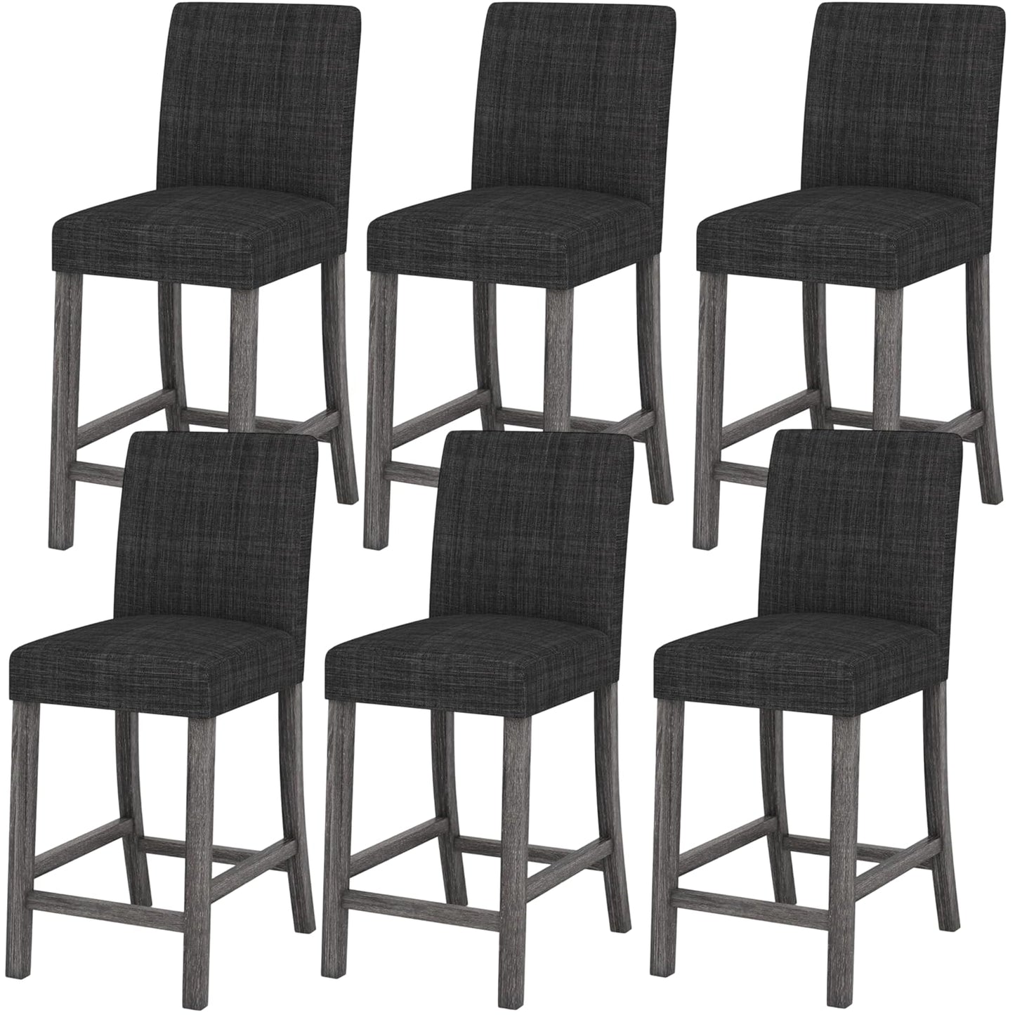 ERGOMASTER Counter Height Bar Stools Set of 6, 24.5'' Fabric Upholstered Barstools Mid Century Modern Island Bar Chairs with Back for Kitchen, Dining Room, Bar, Restaurant, Charcoal Grey