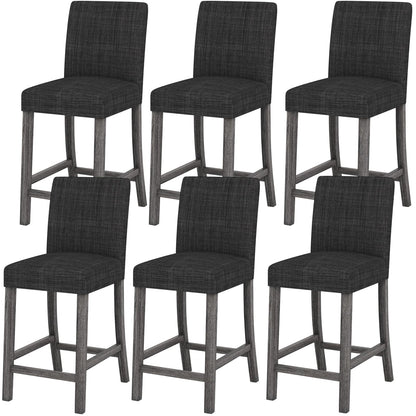 ERGOMASTER Counter Height Bar Stools Set of 6, 24.5'' Fabric Upholstered Barstools Mid Century Modern Island Bar Chairs with Back for Kitchen, Dining Room, Bar, Restaurant, Charcoal Grey