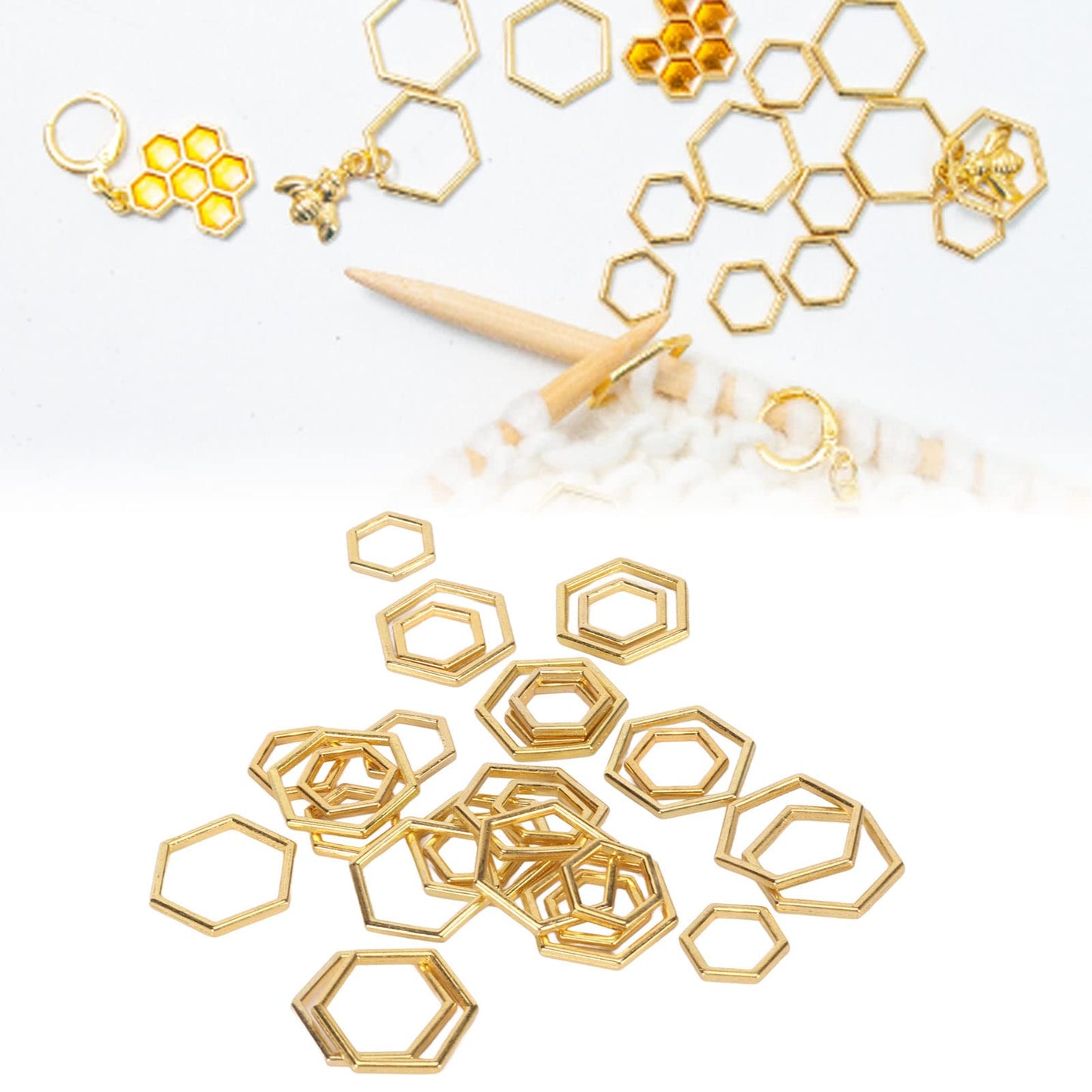 Mrisata Crochet Stitch Markers Stitch Marker Rings Metal Stitch Marker Rings Crochet Locking Accessories 30pcs Hexagonal Knitting Stitch Markers Plating Process Fade Zinc Alloy