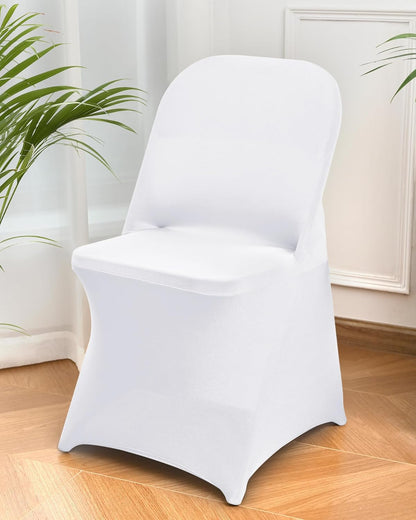 6 Packs White Spandex Stretch Folding Chair Covers for Wedding Party,Universal Fitted Washable Dining Seat Slipcovers